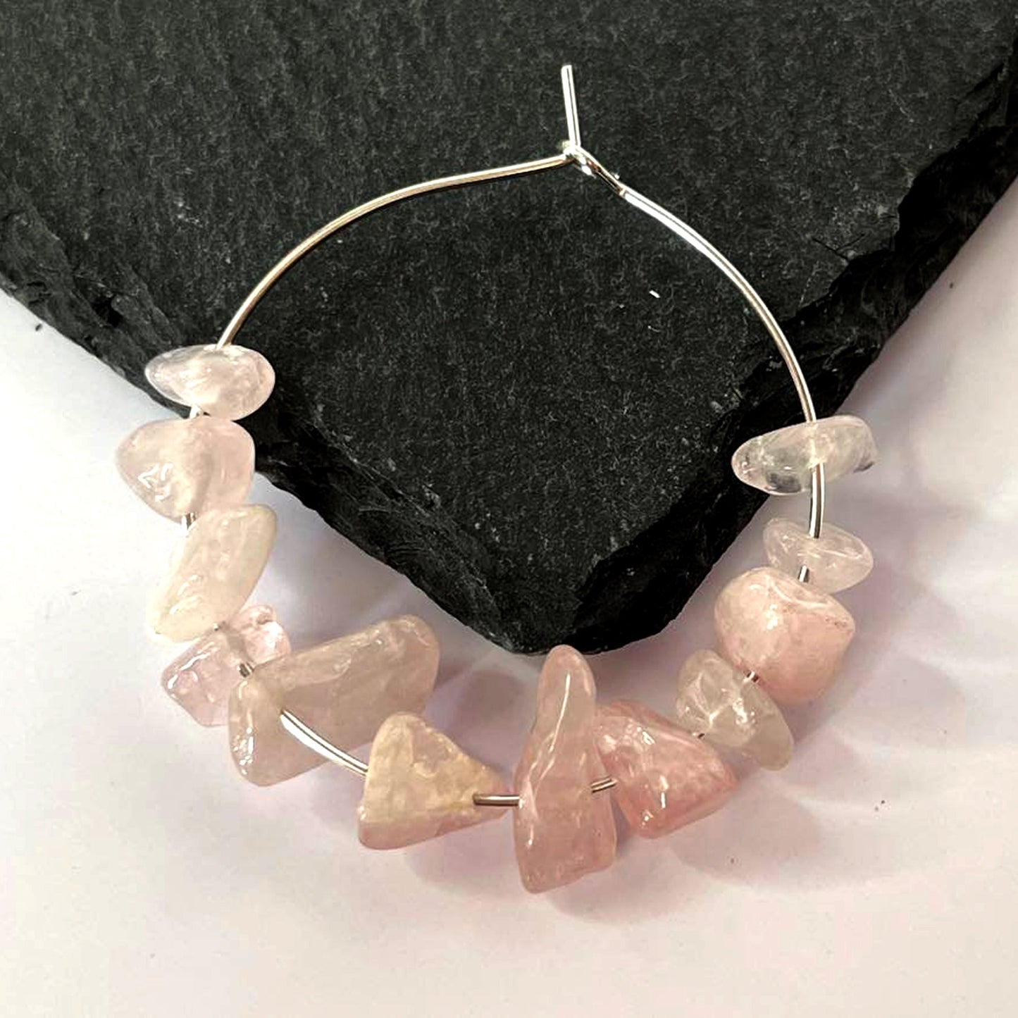 Rose Quartz Stone Hoop Earrings