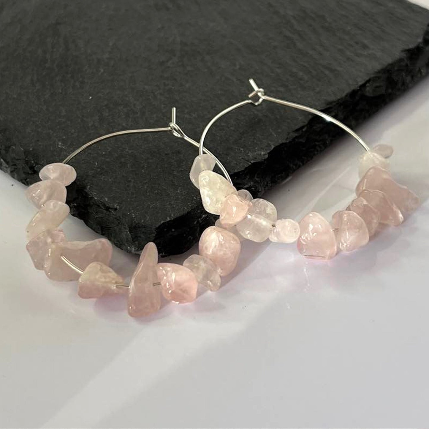 Rose Quartz Stone Hoop Earrings