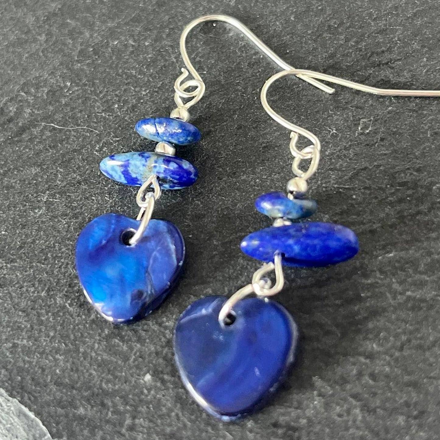 Lapis Lazuli Stone Heart Shell Hook Earrings