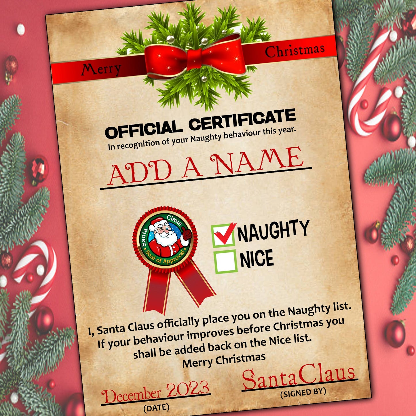 Personalised Naughty or Nice Santa Certificates