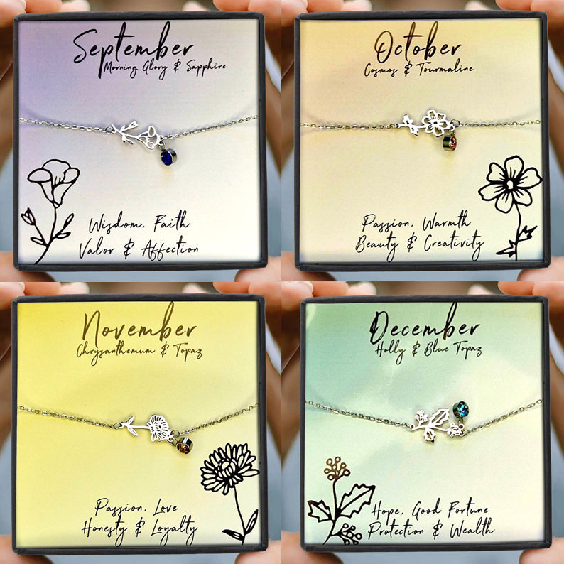 Birth Flower Birthstone Bracelets