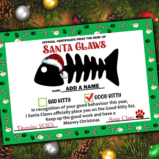 Personalised Cat Santa Claws Certificates