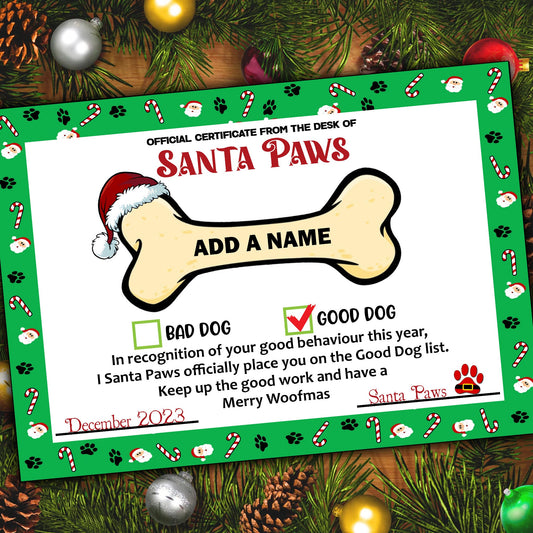 Personalised Dog Santa Paws Certificates