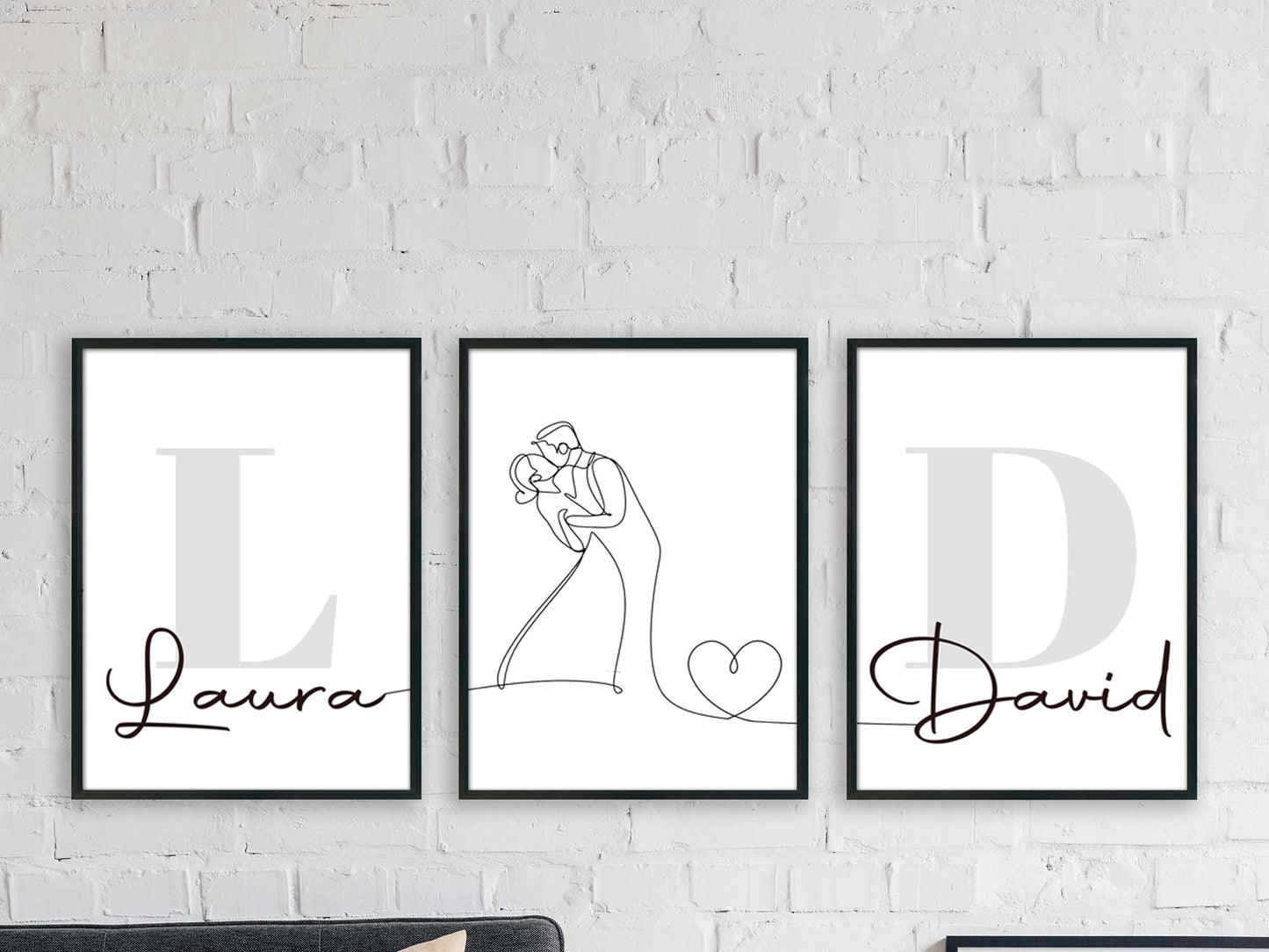 Set of 3 Couples Initials Personalised Prints