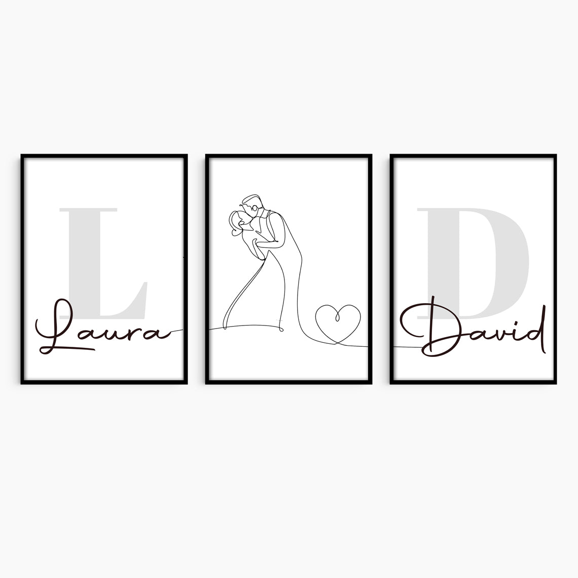 Set of 3 Couples Initials Personalised Prints