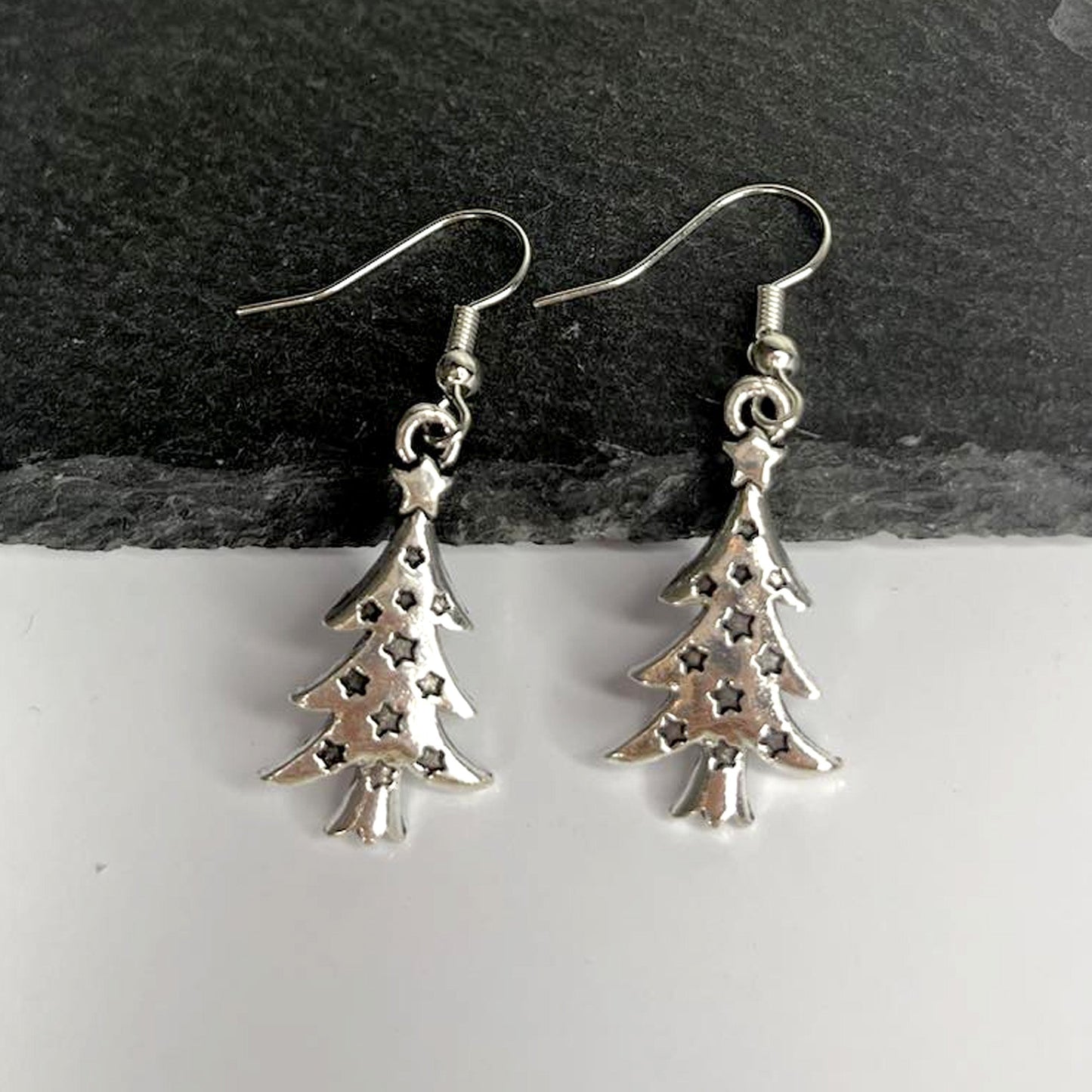 Silver Christmas Tree Earrings