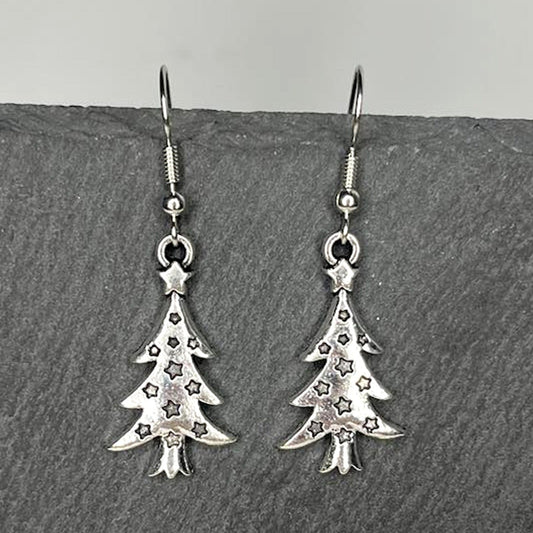 Silver Christmas Tree Earrings