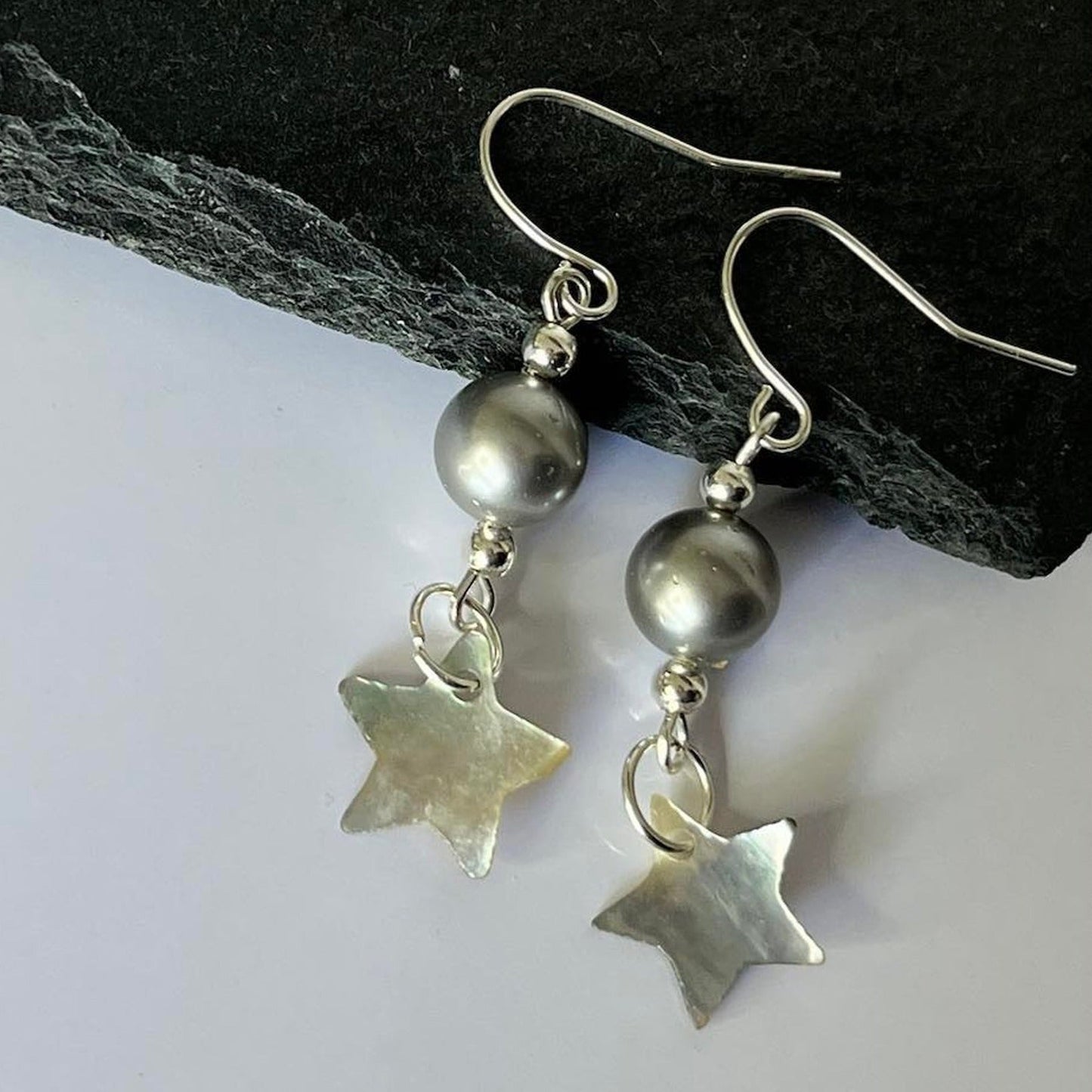 Shell Star Grey Pearl Hook Earrings