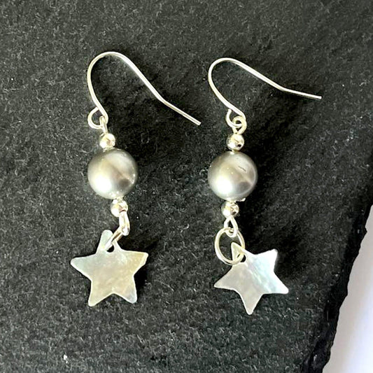 Shell Star Grey Pearl Hook Earrings