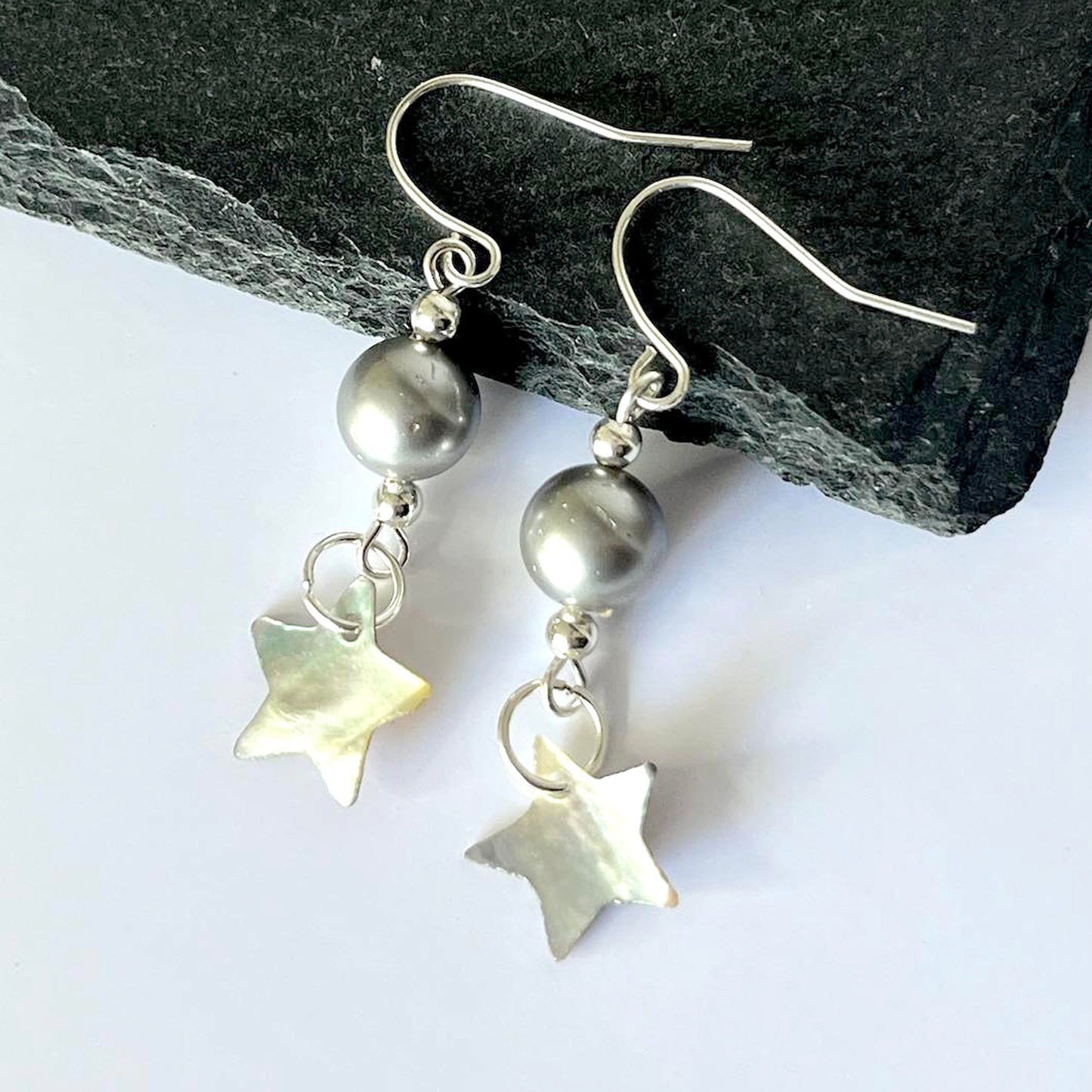 Shell Star Grey Pearl Hook Earrings