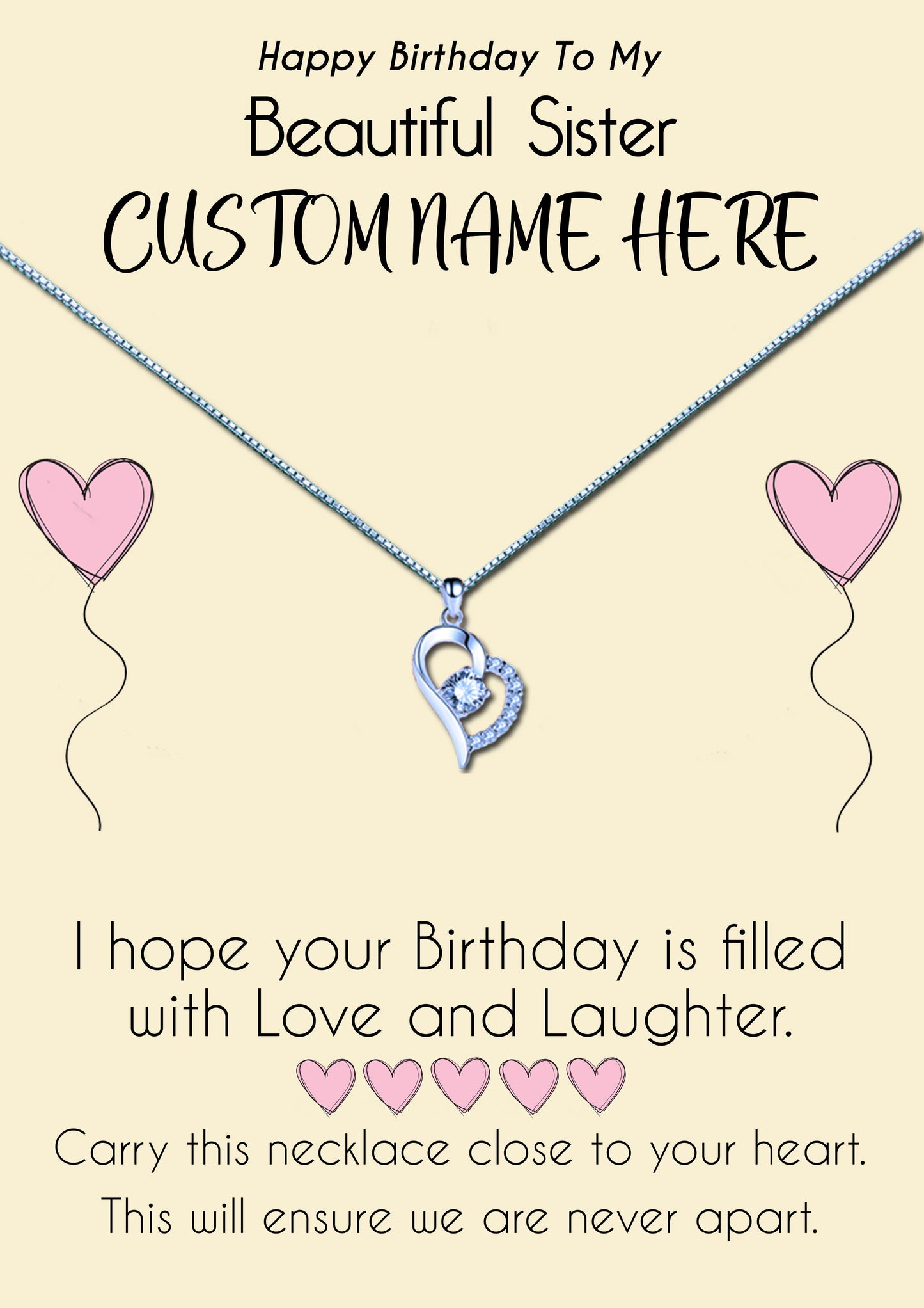 Beautiful Sister Personalised Birthday Message Necklaces