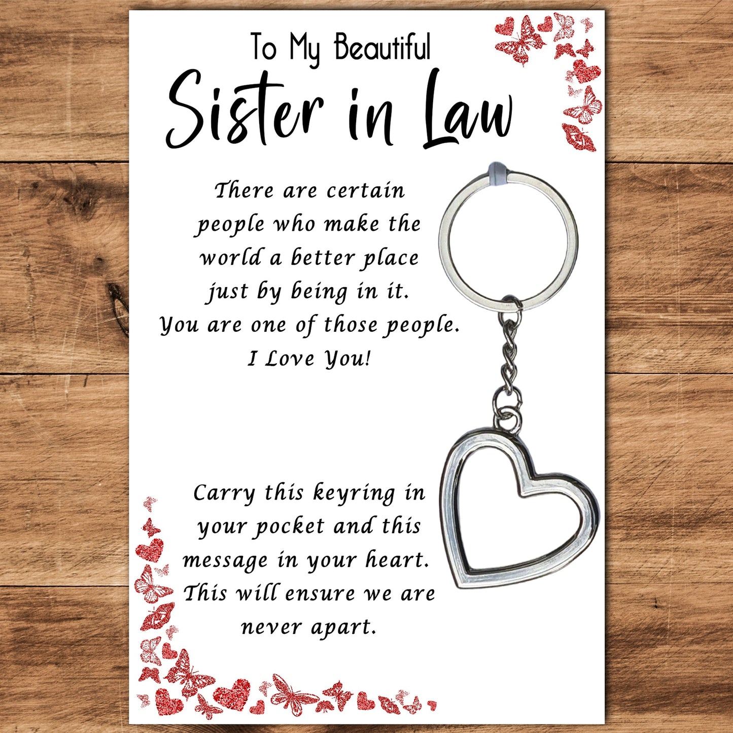 Sister in Law Heart Keyring & Message Card