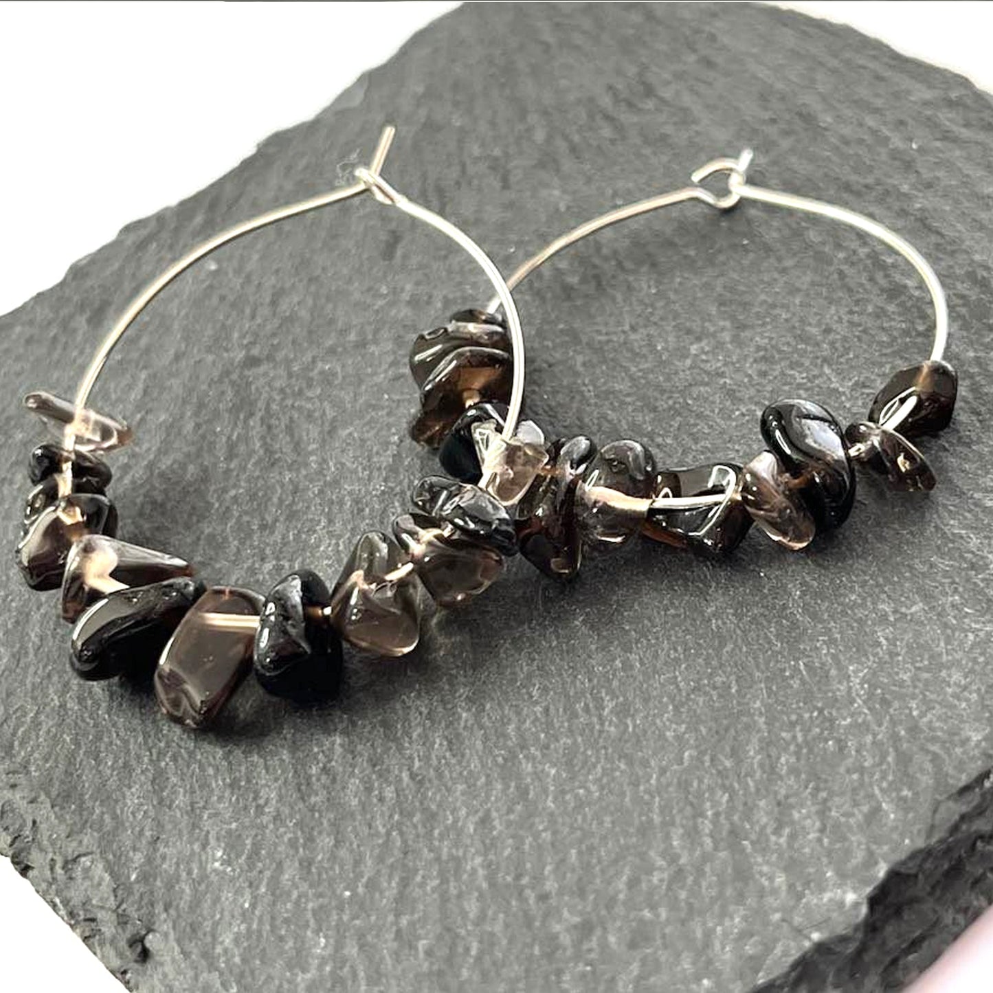 Smokey Quartz Stone Hoop Earrings