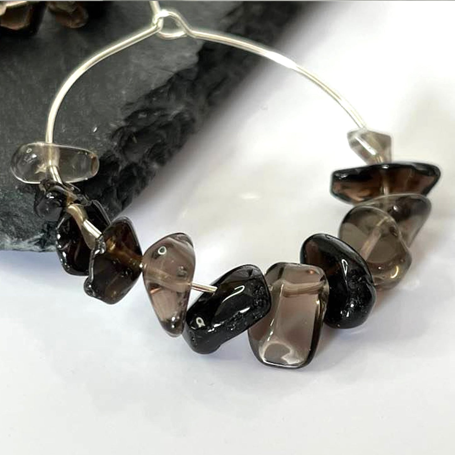 Smokey Quartz Stone Hoop Earrings