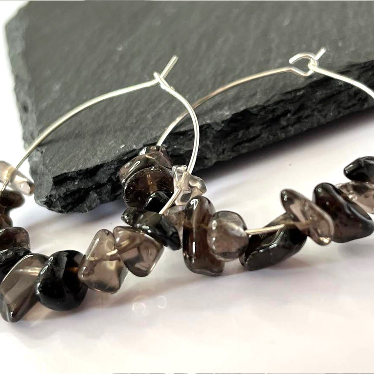 Smokey Quartz Stone Hoop Earrings