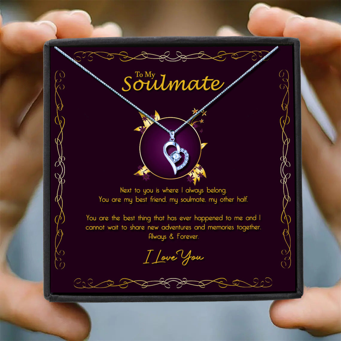 To My Soulmate - Elegant Purple & Gold Message Necklace