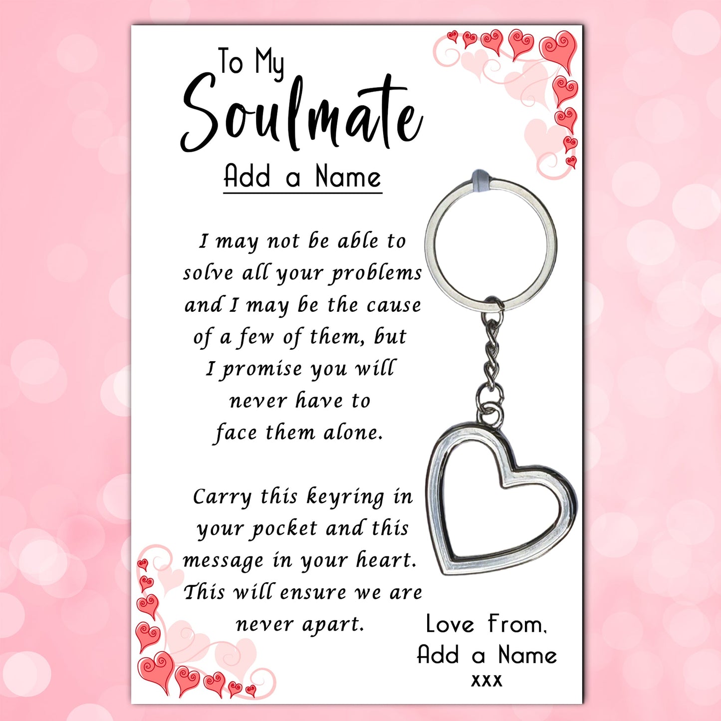 Soulmate Love Heart Keyrings & Personalised Cards