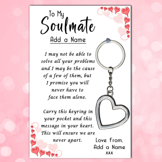 Soulmate Love Heart Keyrings & Personalised Cards