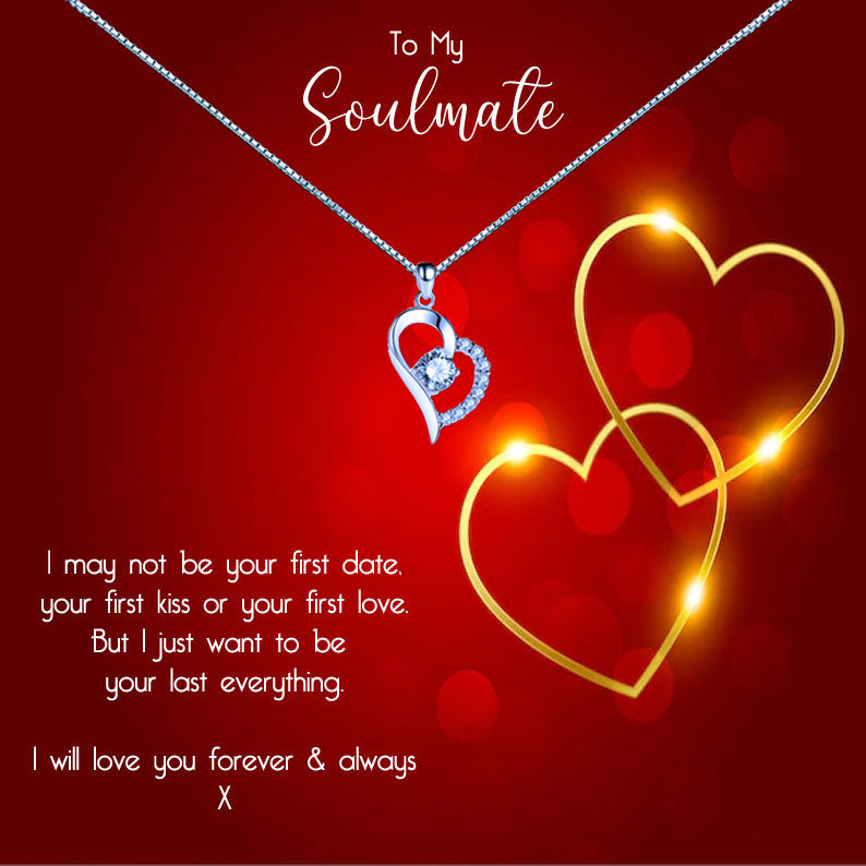 To My Soulmate - Romantic Red Gold Heart Message Necklace