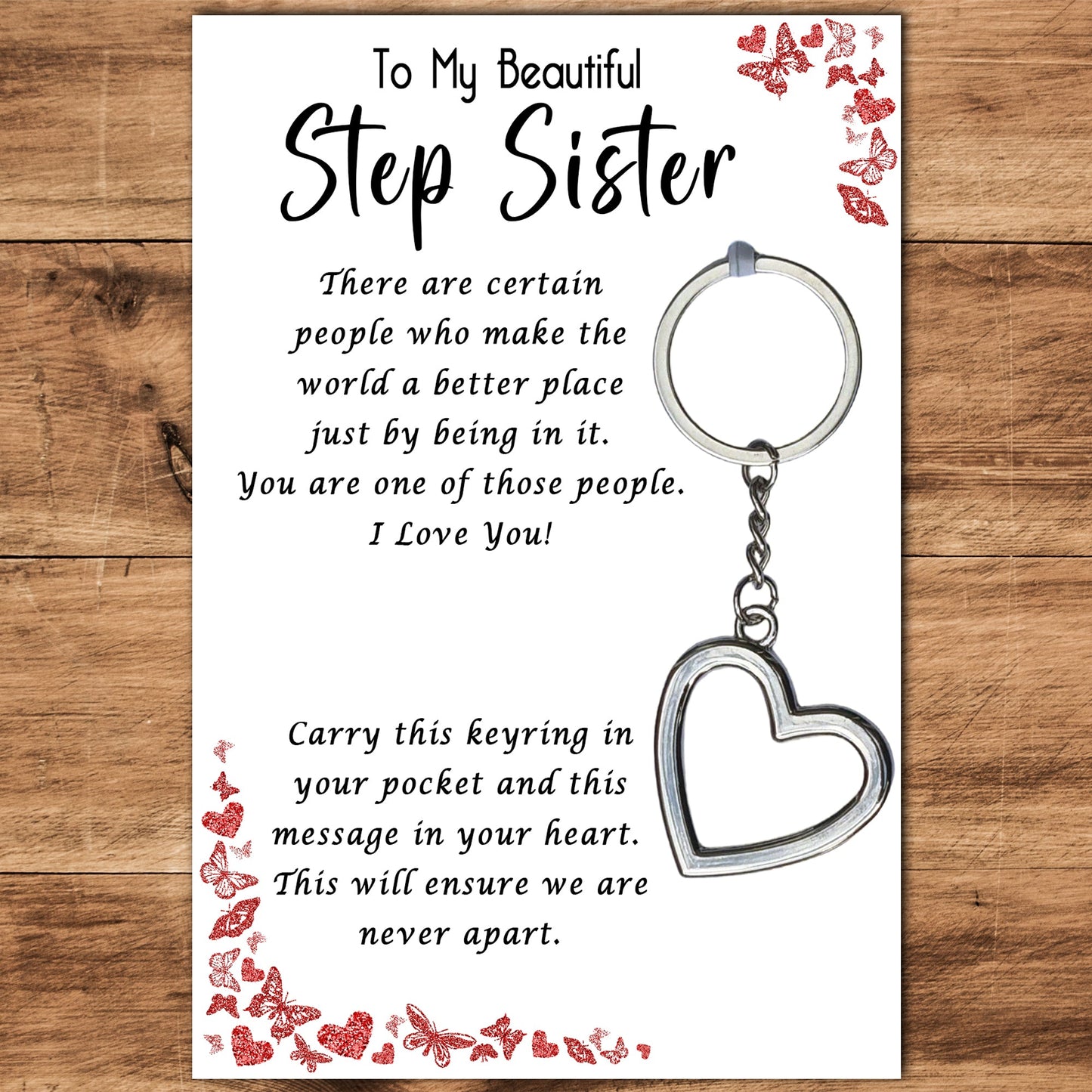 Step Sister Heart Keyring & Message Card