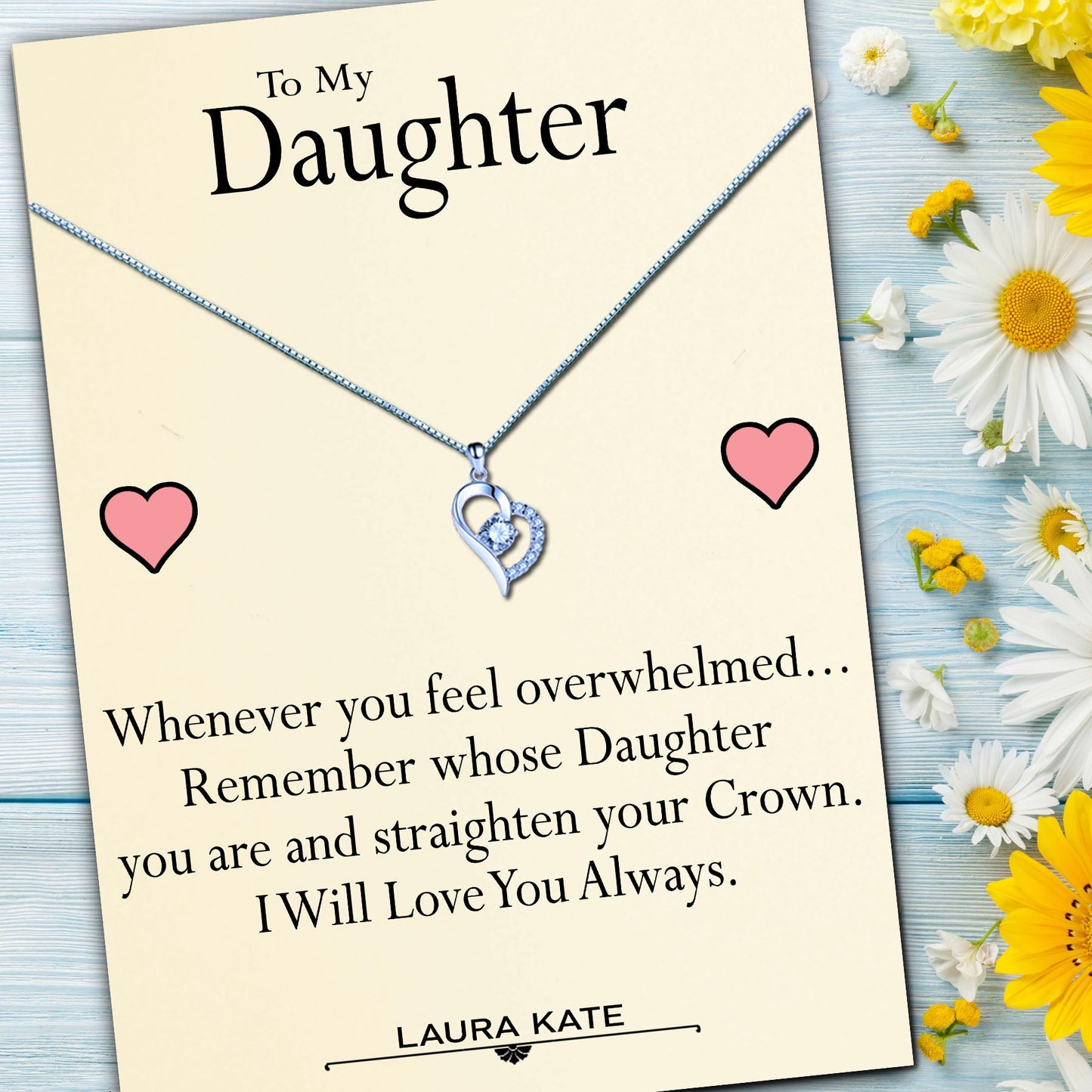 Daughter Heart Necklaces - Straighten Your Crown Message