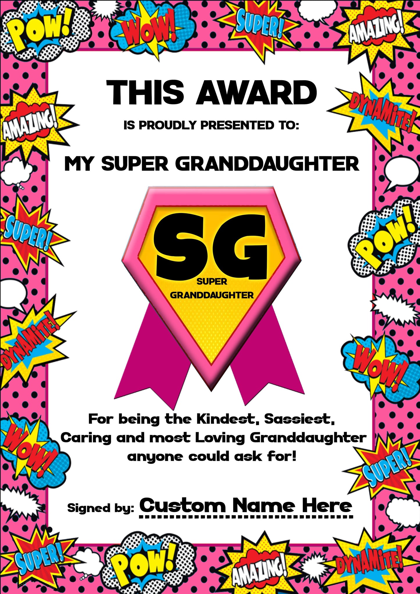 My Super Granddaughter Certificates