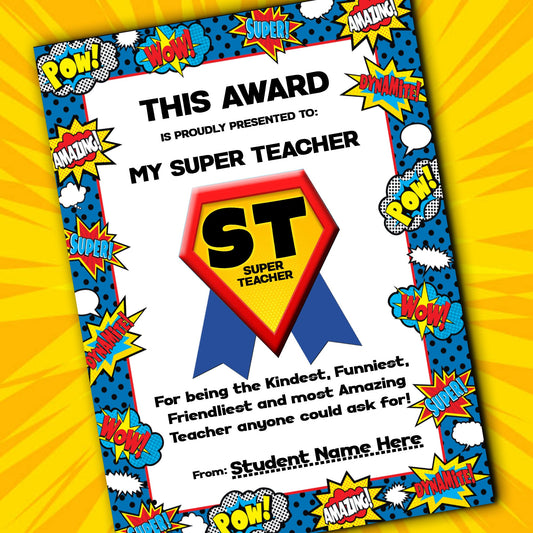 My Super Teacher Award Certificate - Blue