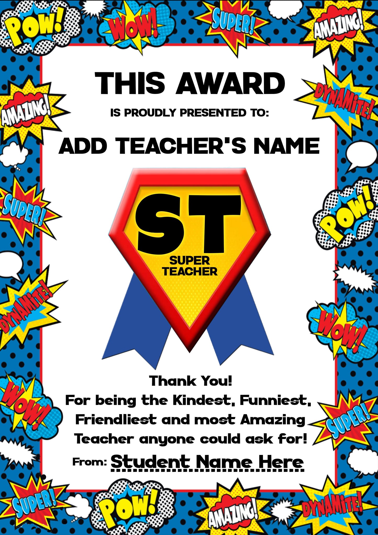 Super Hero Thank You Teacher Cards