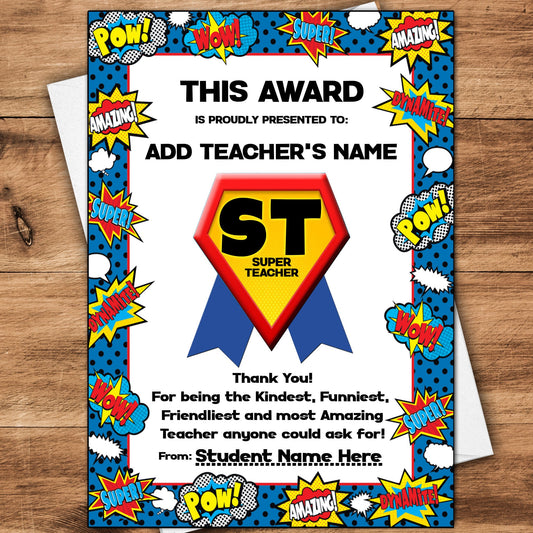 Super Hero Thank You Teacher Cards