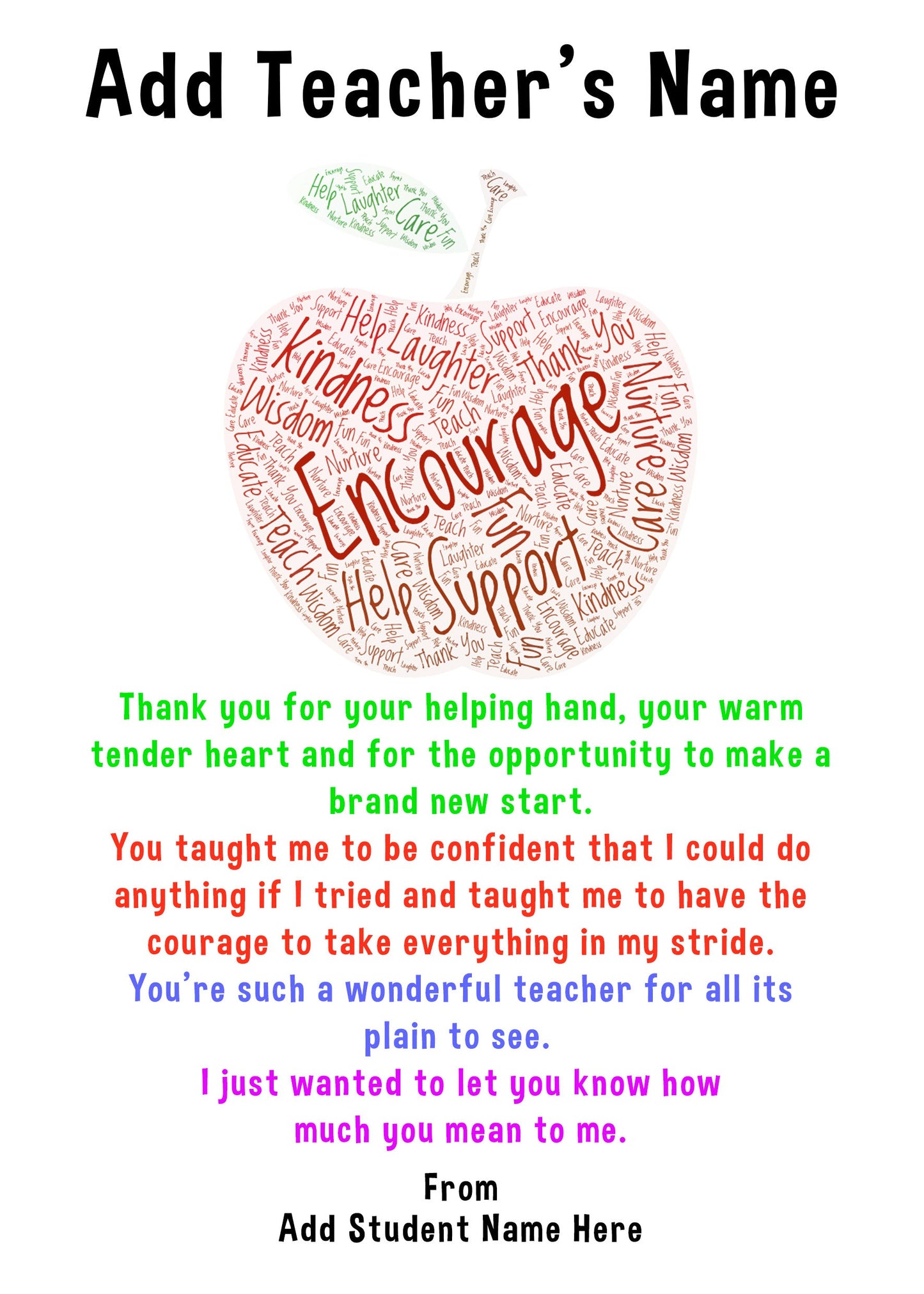 Thank You Apple Wordart Personalised Teacher Cards