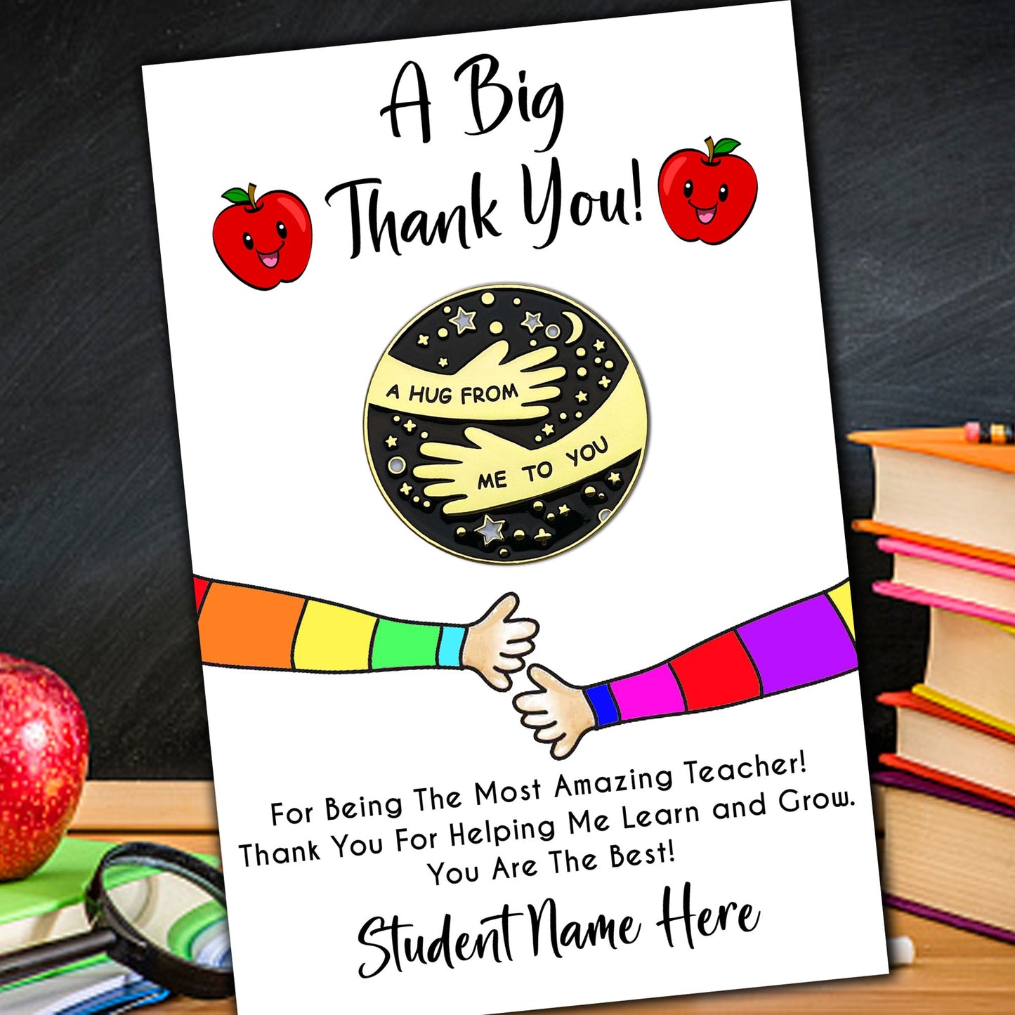 Thank You Teacher Pocket Hug Pin Badges & Message Cards