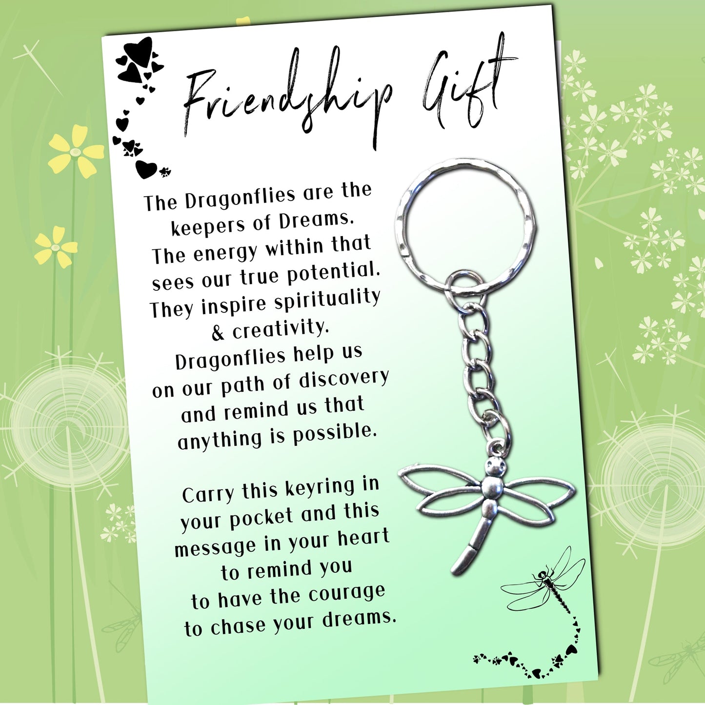 Friendship Dragonfly Keyring & Personalised Message Card