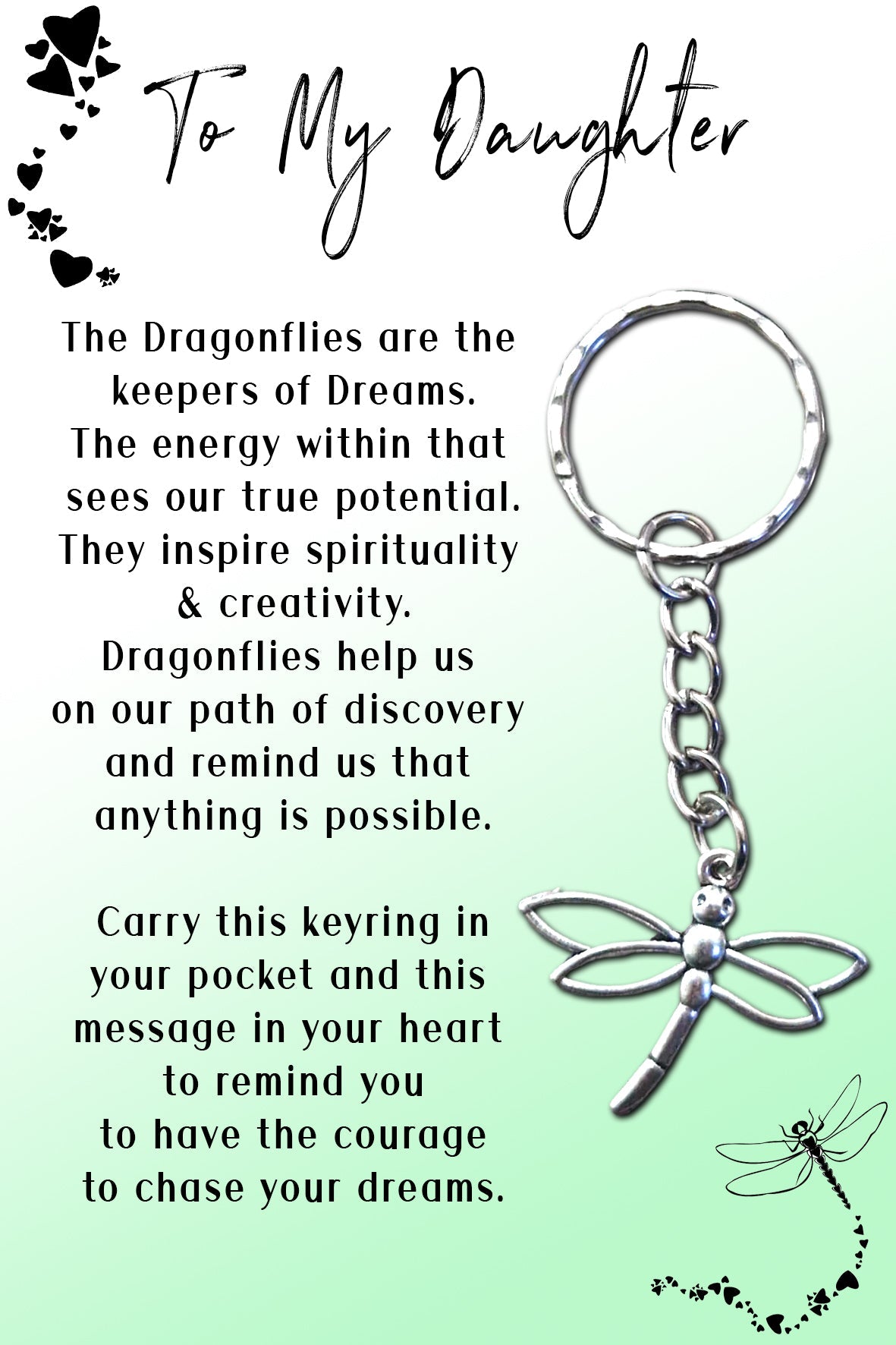 Daughter Dragonfly Keyring & Personalised Message Card