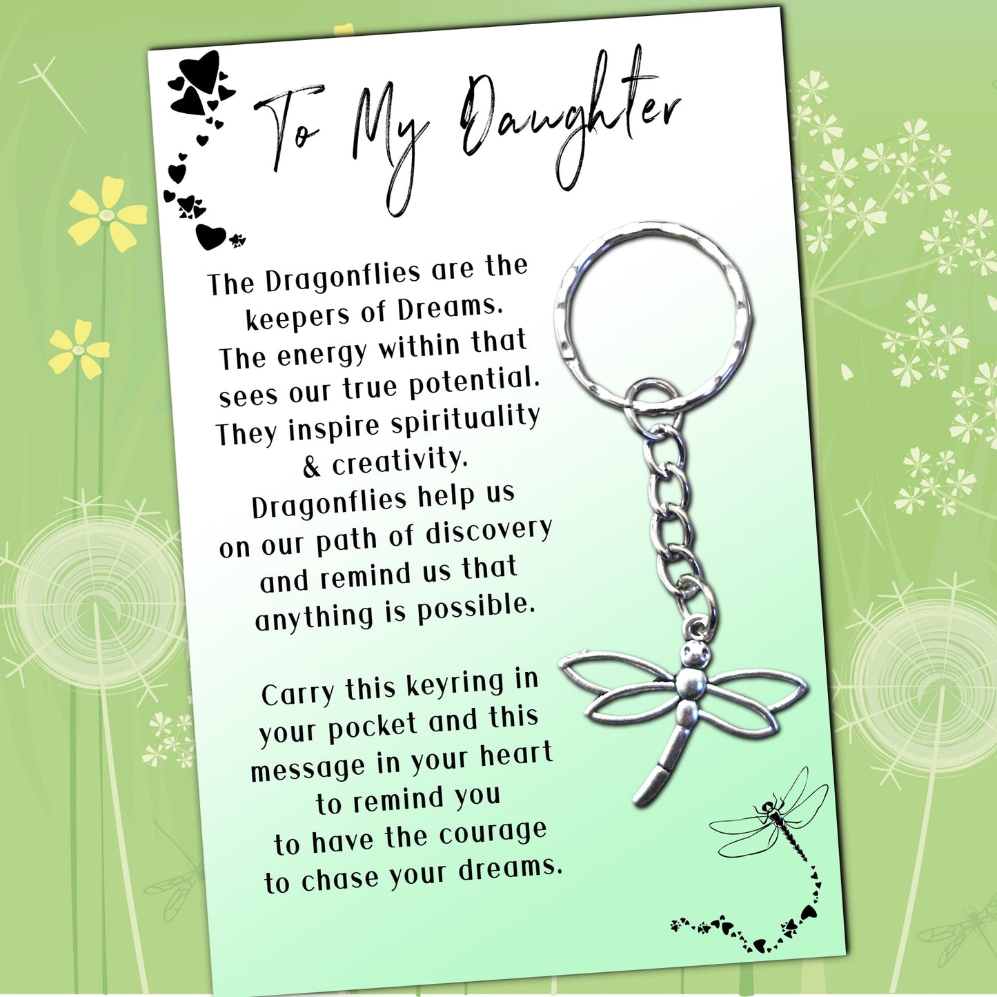 Daughter Dragonfly Keyring & Personalised Message Card