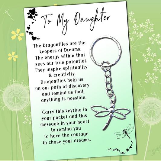 Daughter Dragonfly Keyring & Personalised Message Card