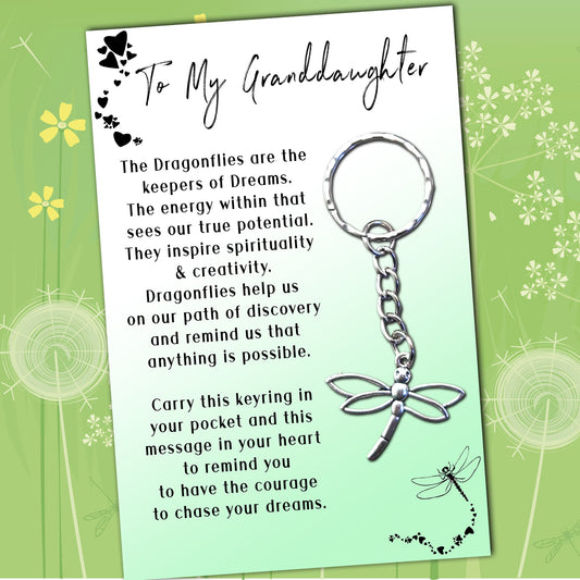 Granddaughter Dragonfly Keyring & Personalised Message Card