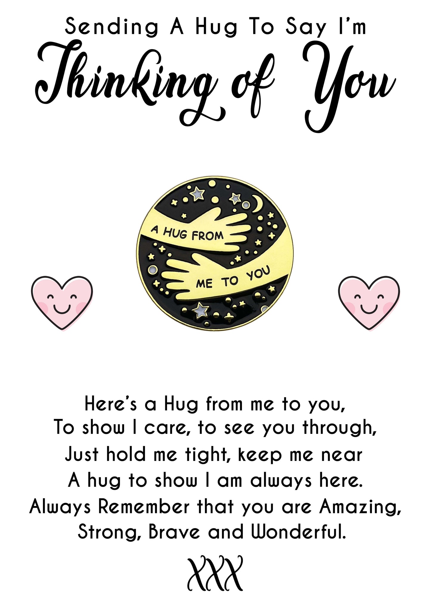 Thinking of You Pocket Hug Pin Badges and Personalised Message Cards