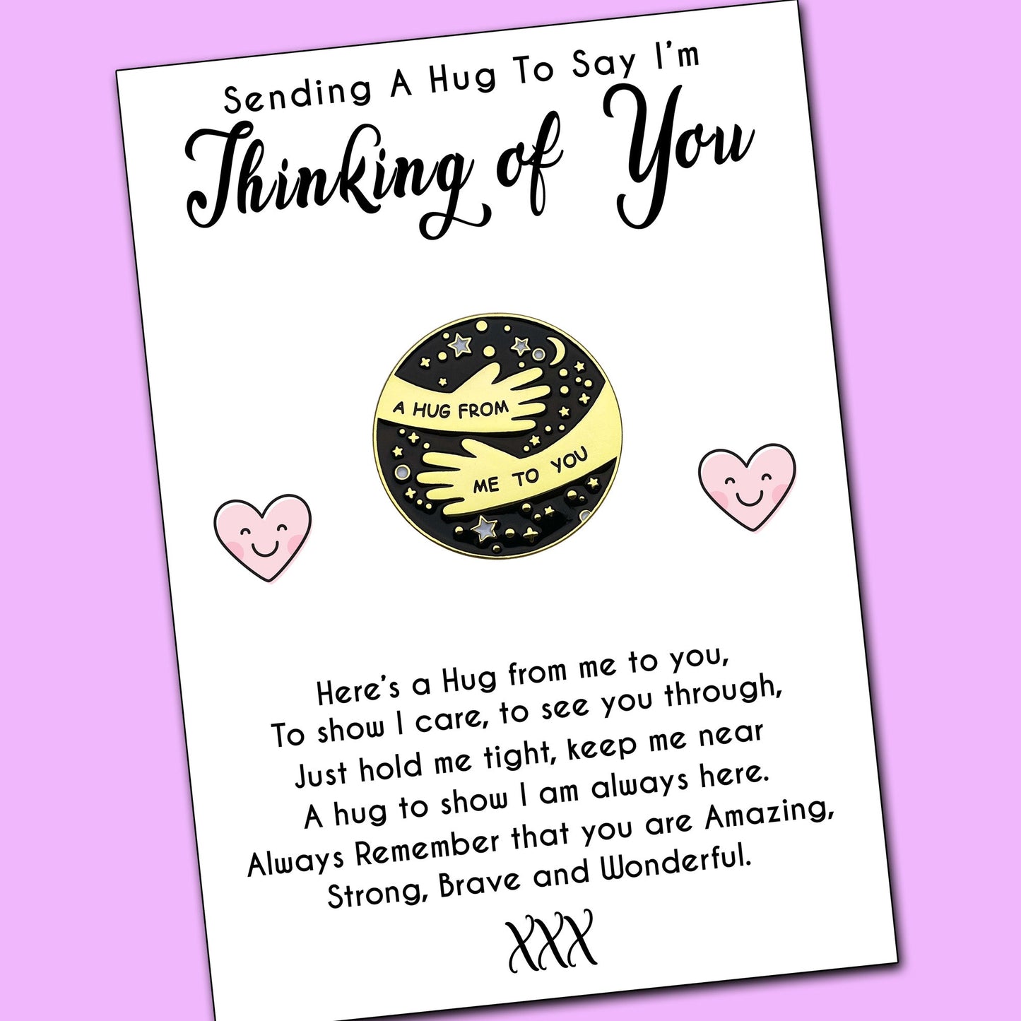 Thinking of You Pocket Hug Pin Badges and Personalised Message Cards