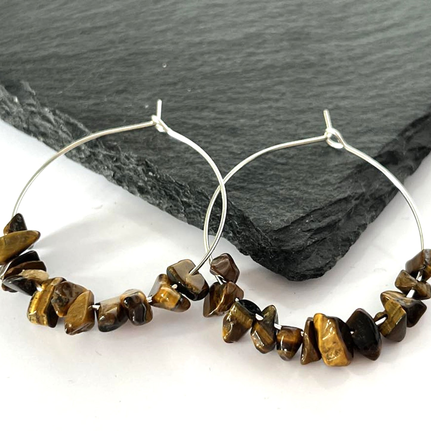 Tiger Eye Stone Hoop Earrings