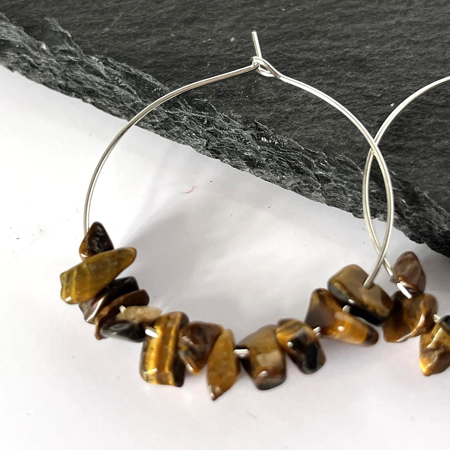 Tiger Eye Stone Hoop Earrings