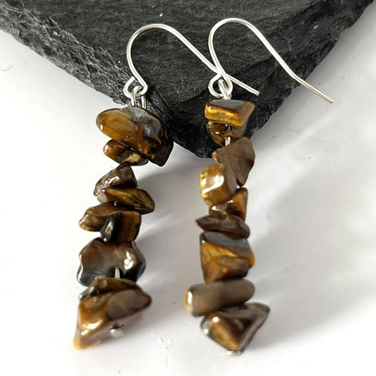 Tiger Eye Stone Chip Hook Earrings