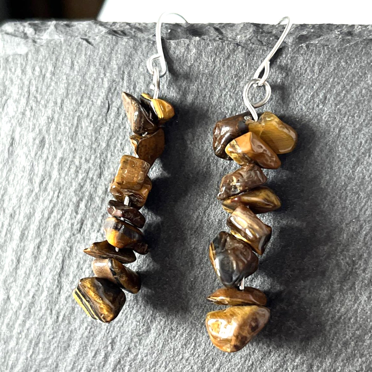 Tiger Eye Stone Chip Hook Earrings