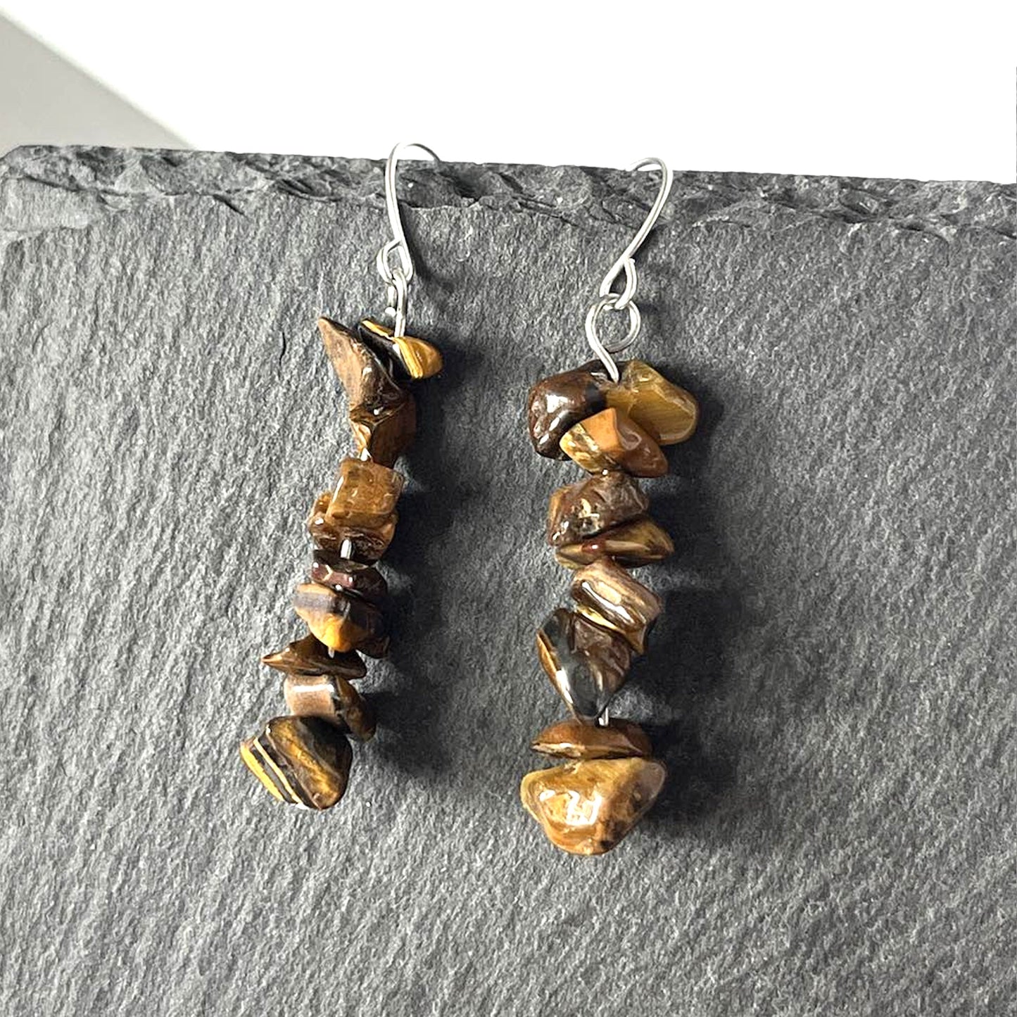 Tiger Eye Stone Chip Hook Earrings