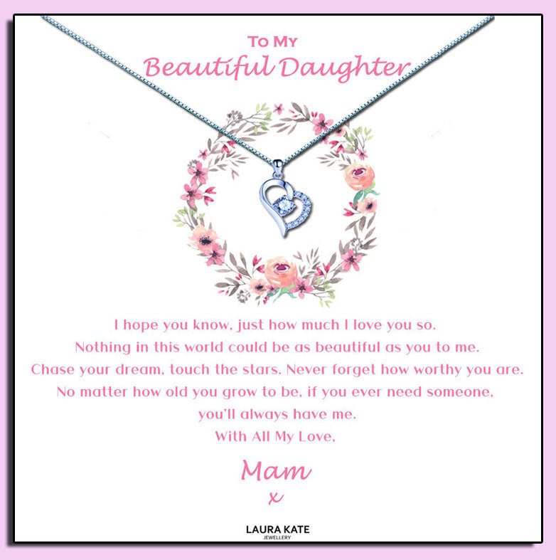 Beautiful Daughter - Floral Ring Message Necklace