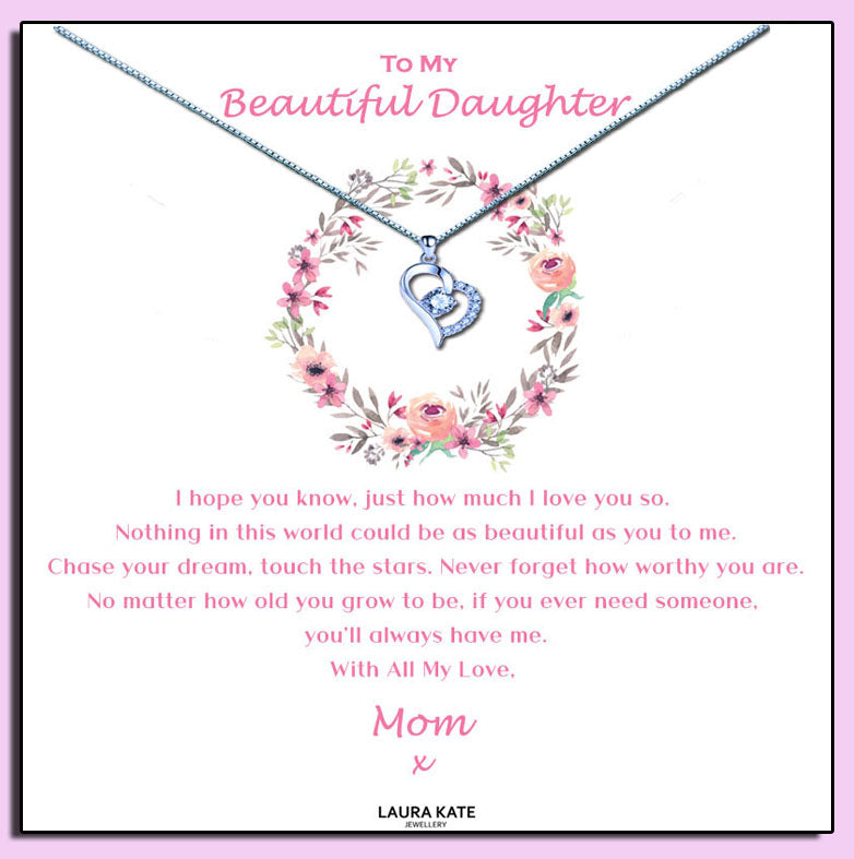 Beautiful Daughter - Floral Ring Message Necklace