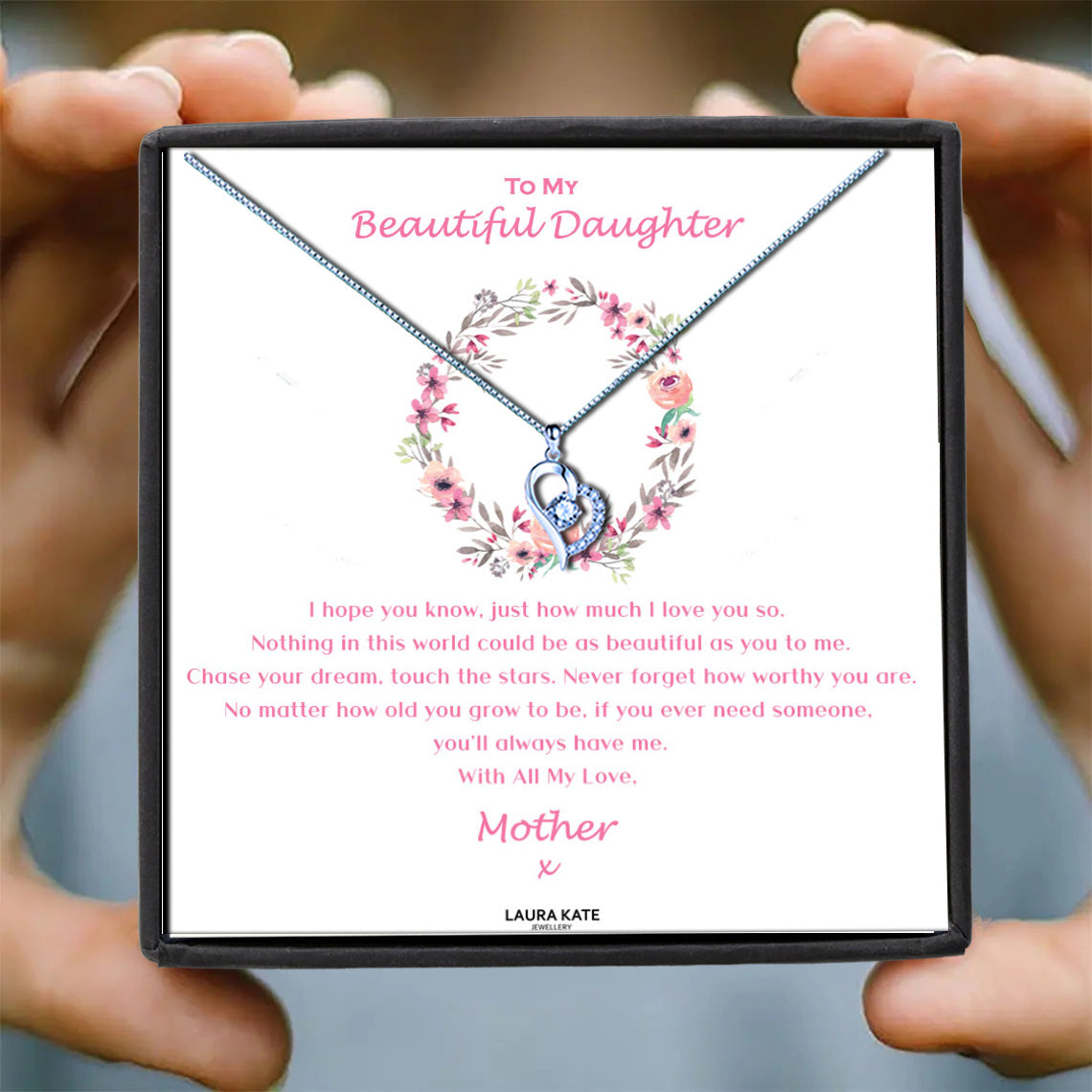 Beautiful Daughter - Floral Ring Message Necklace