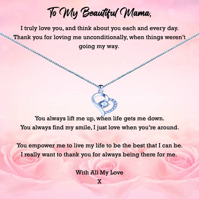 Beautiful Mother - Pink Roses Message Necklace