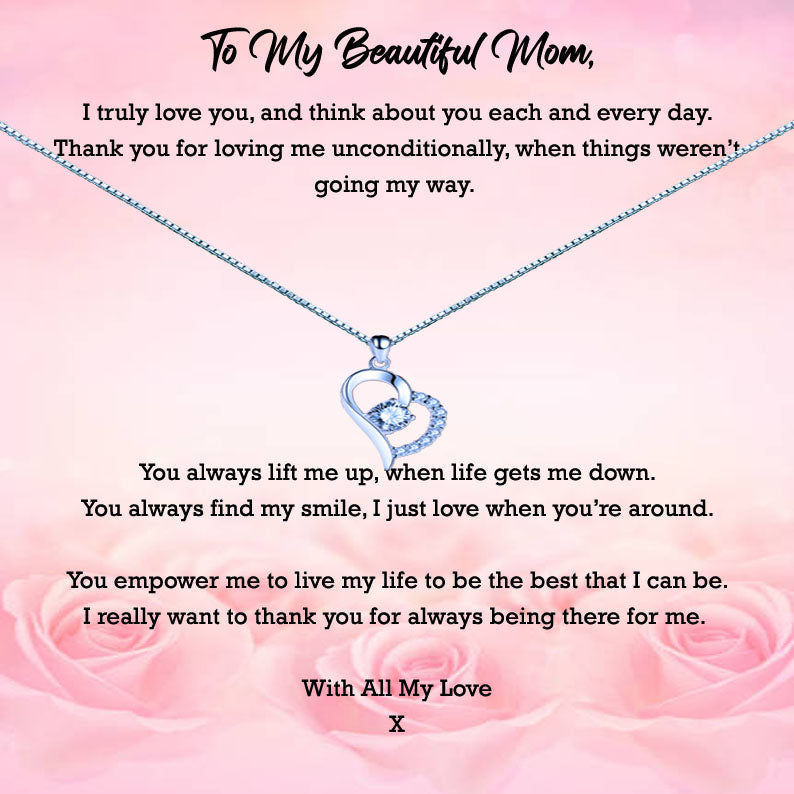 Beautiful Mother - Pink Roses Message Necklace