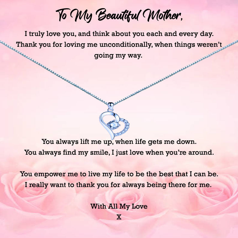 Beautiful Mother - Pink Roses Message Necklace