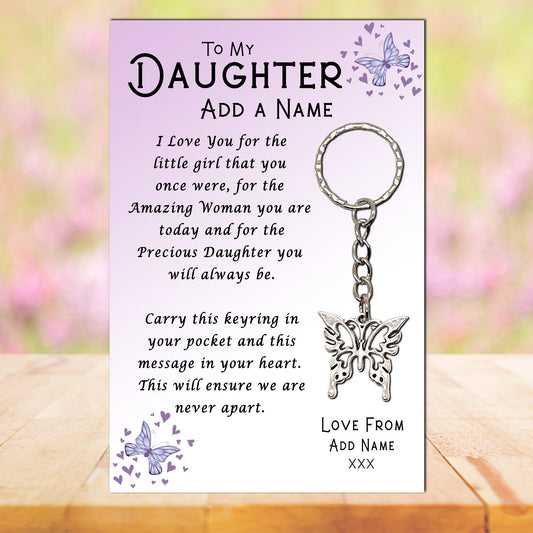 Daughter Butterfly Keyrings & Personalised Card